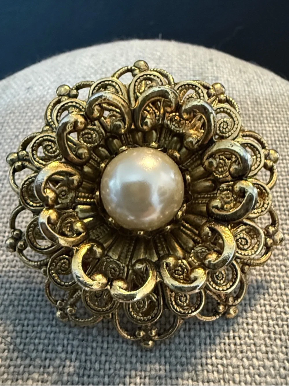 Gold-Tone Floral Pearl Center Brooch